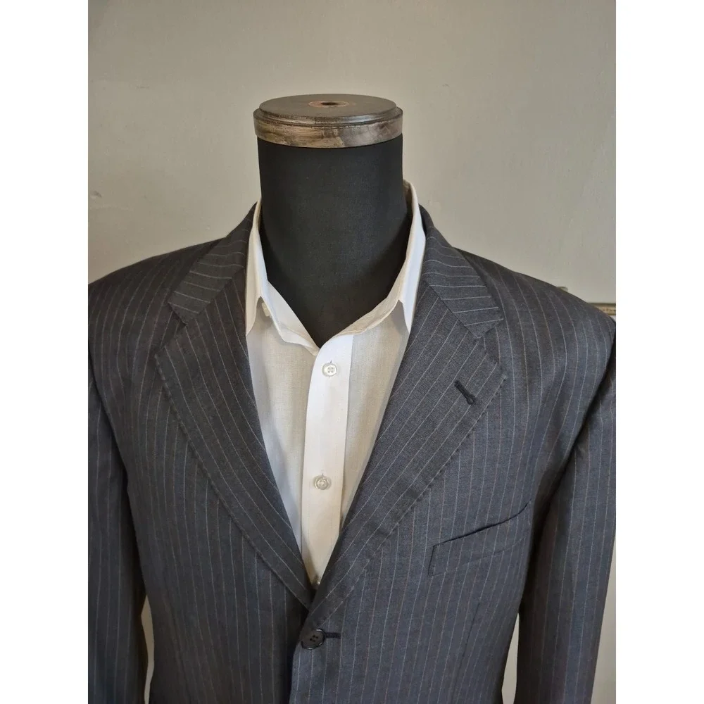 Carlo Palazzi Mens Wool Sports Coat 44L Gray Pinstripe Italy 3 Button Blazer